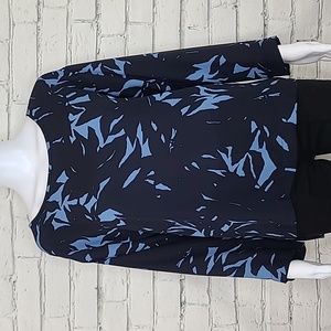 Ann Taylor Boat Neck Long Sleeve Polyester Tunic Blouse in Navy & Blue